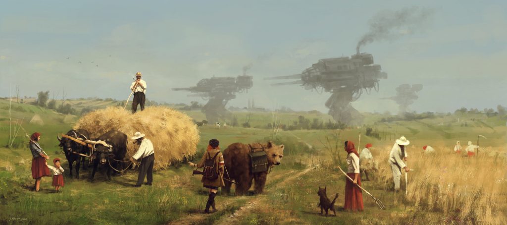 The smell of hay, oil and the sight of mechs on the horizon